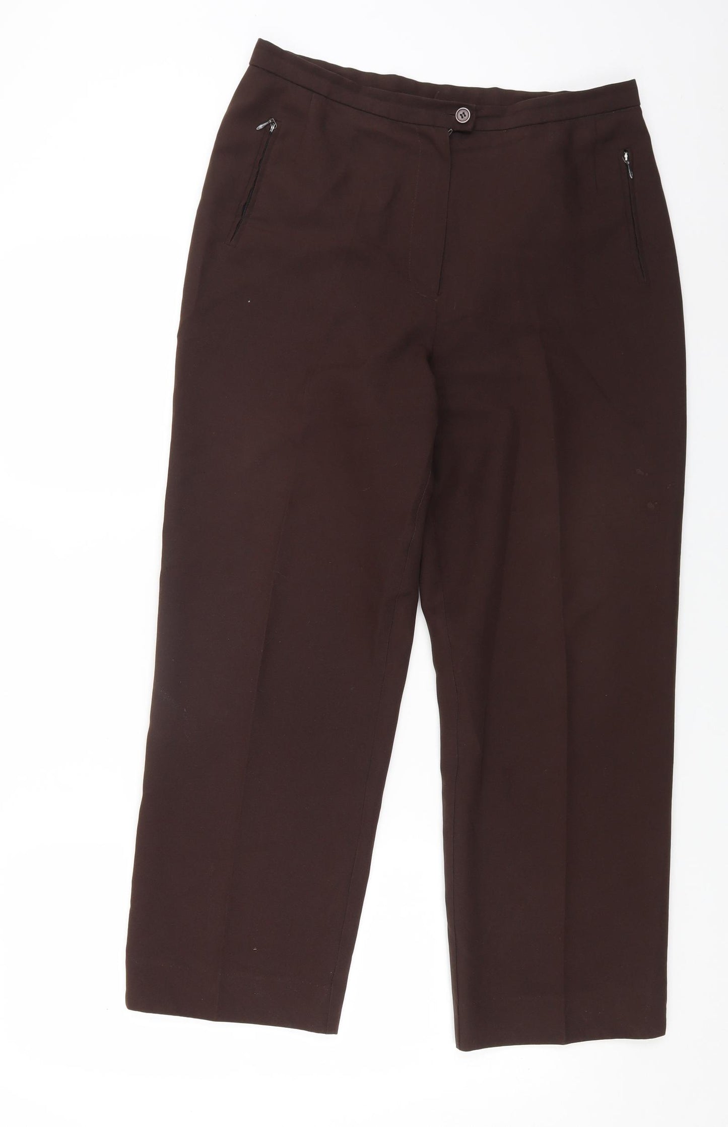 Sarah Hamilton Womens Brown Polyester Trousers Size 14 L27 in Regular Zip