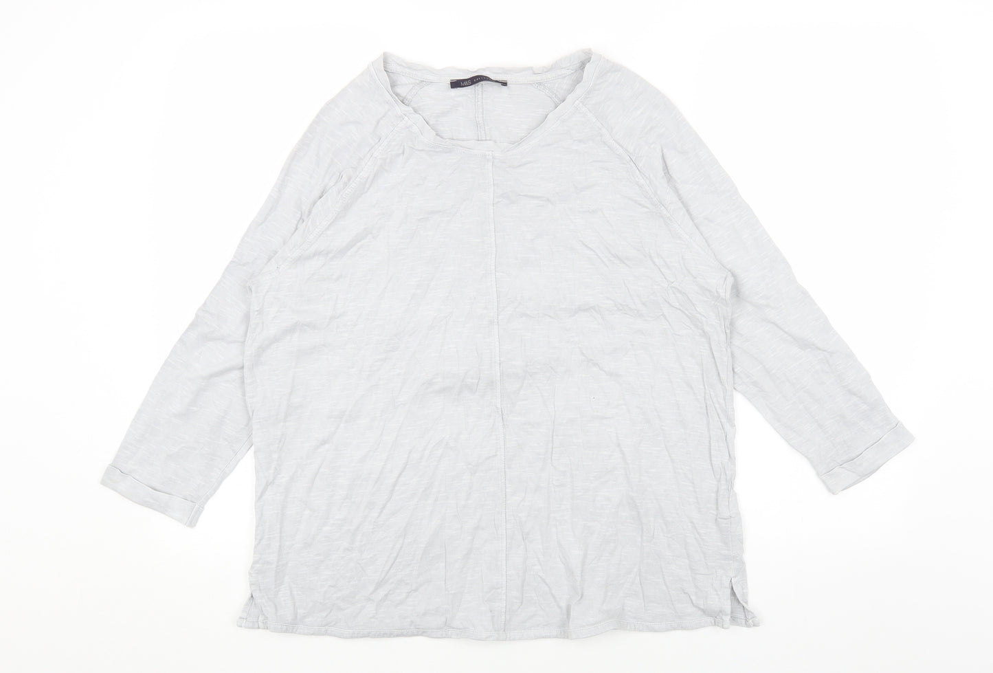 Marks and Spencer Womens Grey Cotton Basic Blouse Size 14 Scoop Neck