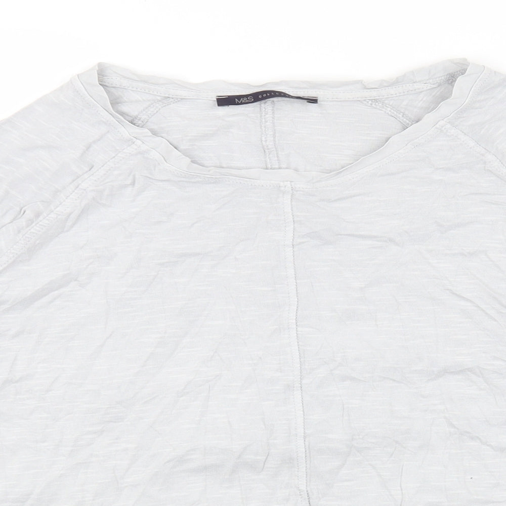 Marks and Spencer Womens Grey Cotton Basic Blouse Size 14 Scoop Neck