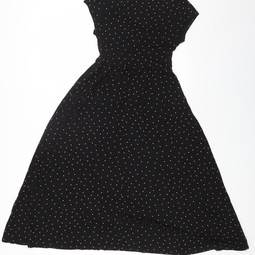 New Look Womens Black Polka Dot Cotton Fit & Flare Size 8 V-Neck Pullover