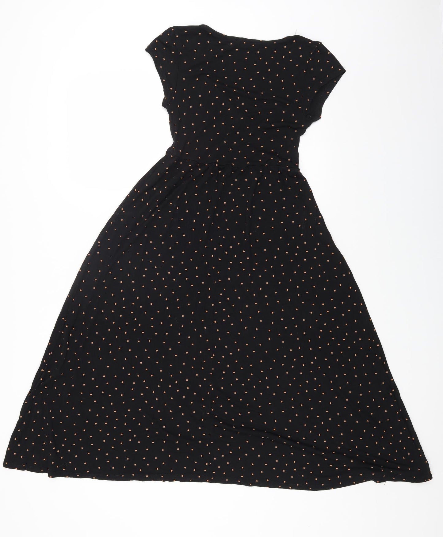 New Look Womens Black Polka Dot Cotton Fit & Flare Size 8 V-Neck Pullover