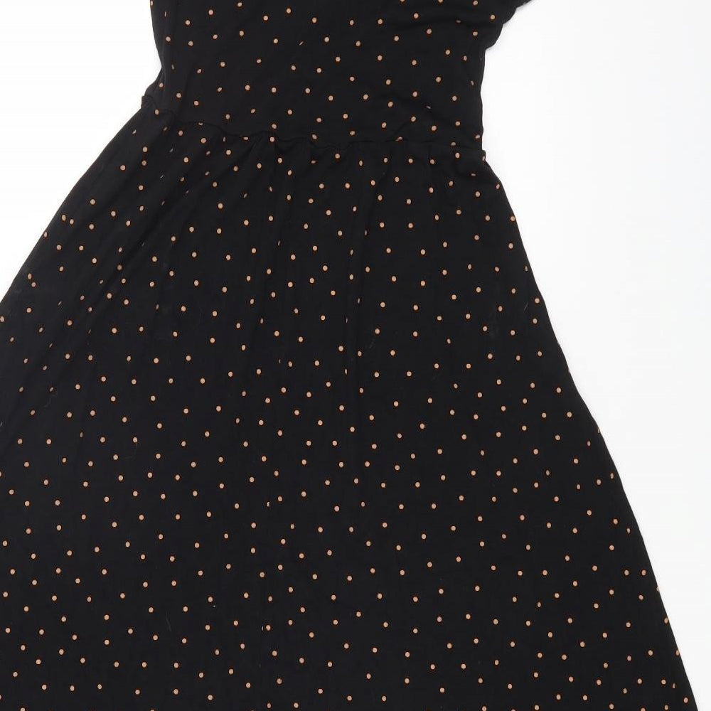 New Look Womens Black Polka Dot Cotton Fit & Flare Size 8 V-Neck Pullover