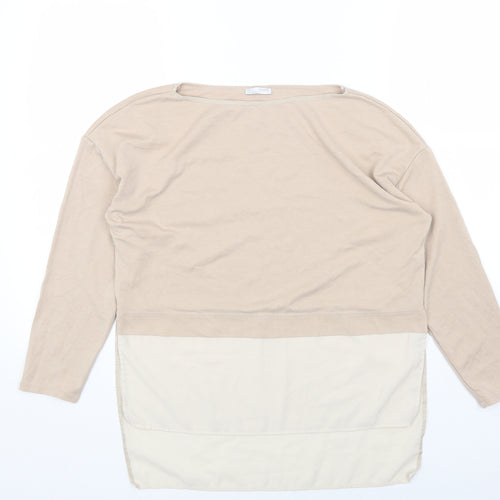 Zara Womens Beige Cotton Basic Blouse Size S Boat Neck