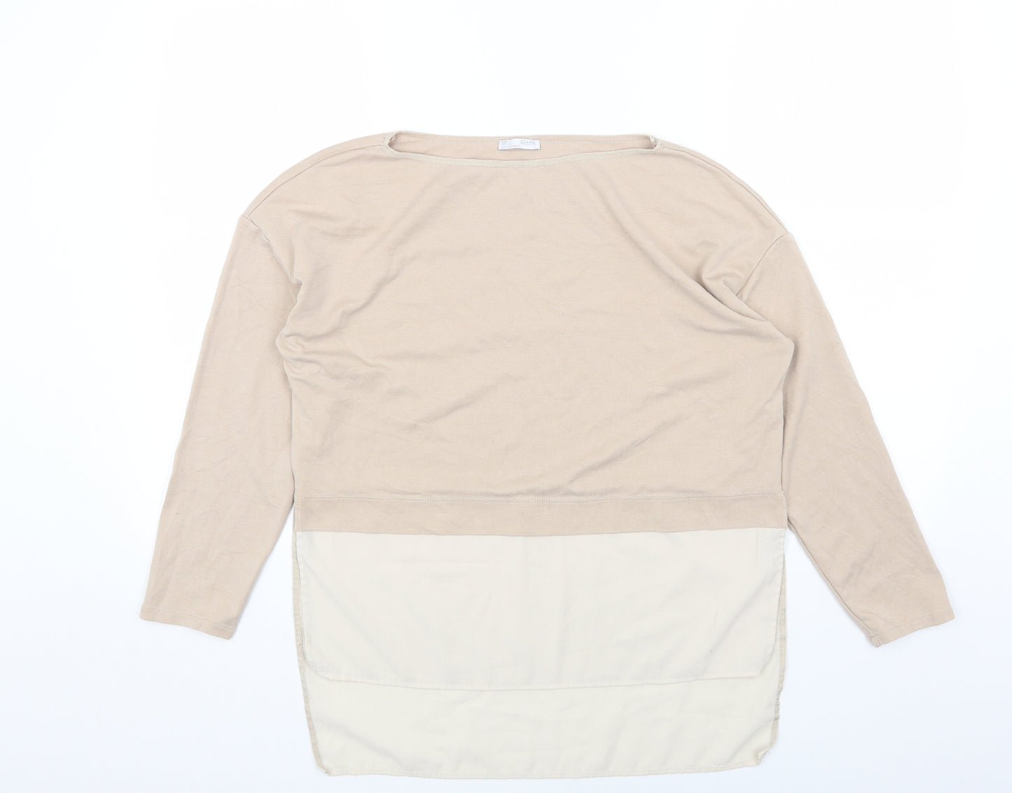 Zara Womens Beige Cotton Basic Blouse Size S Boat Neck