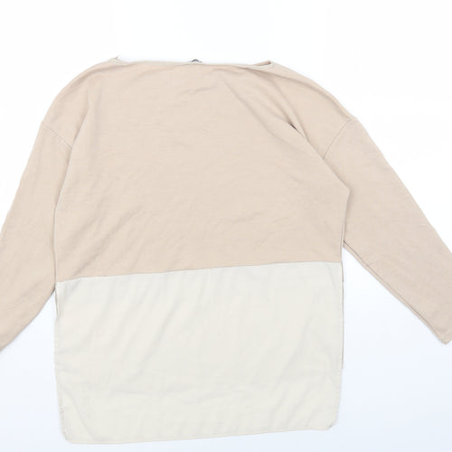 Zara Womens Beige Cotton Basic Blouse Size S Boat Neck