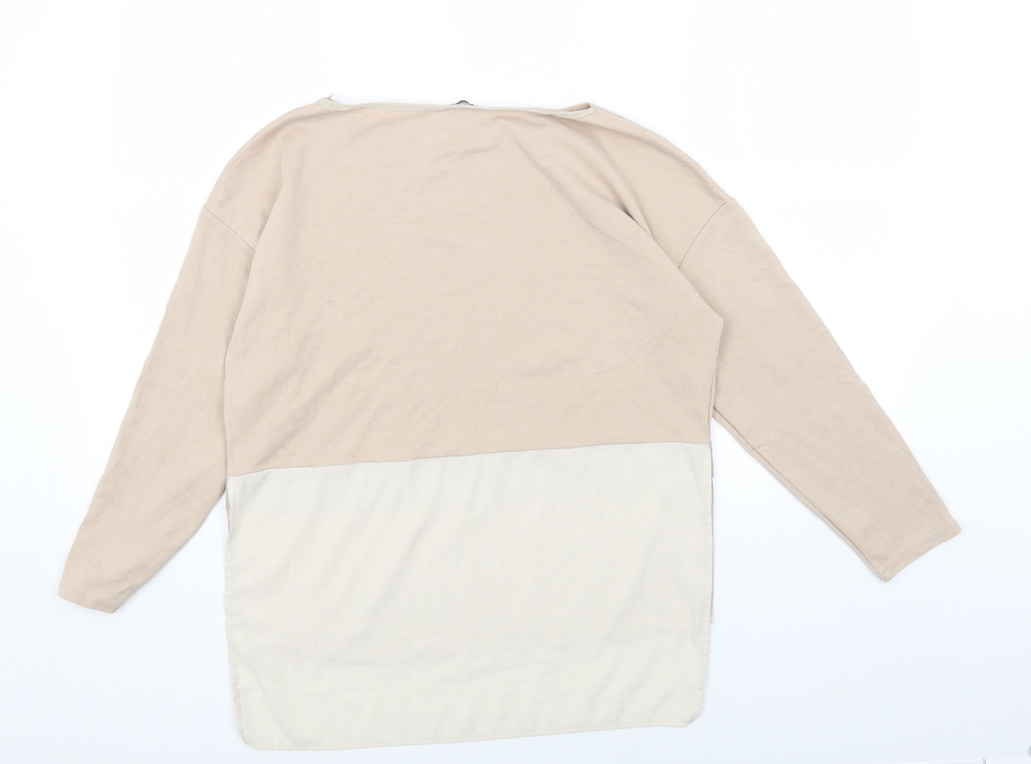 Zara Womens Beige Cotton Basic Blouse Size S Boat Neck