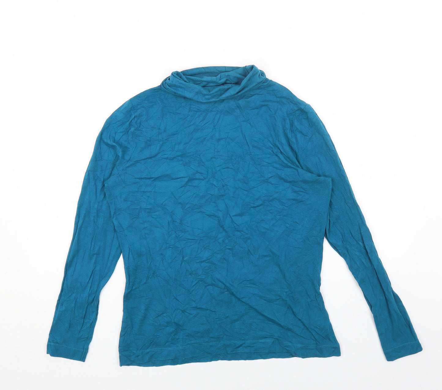 TU Womens Blue Cotton Basic T-Shirt Size 16 Mock Neck