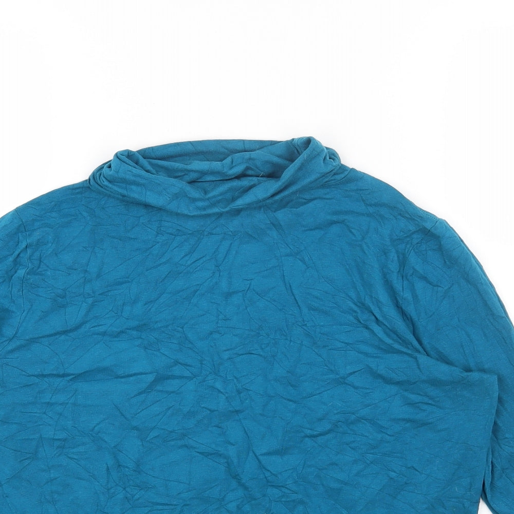 TU Womens Blue Cotton Basic T-Shirt Size 16 Mock Neck