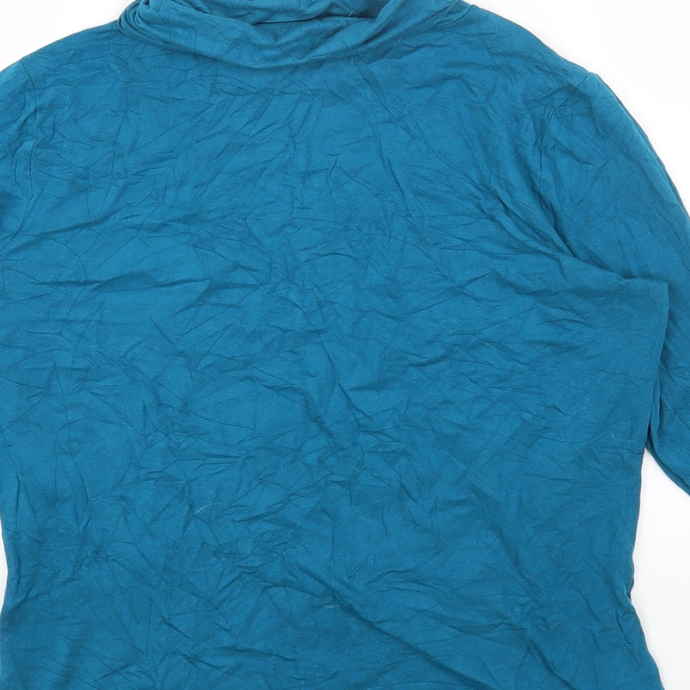 TU Womens Blue Cotton Basic T-Shirt Size 16 Mock Neck