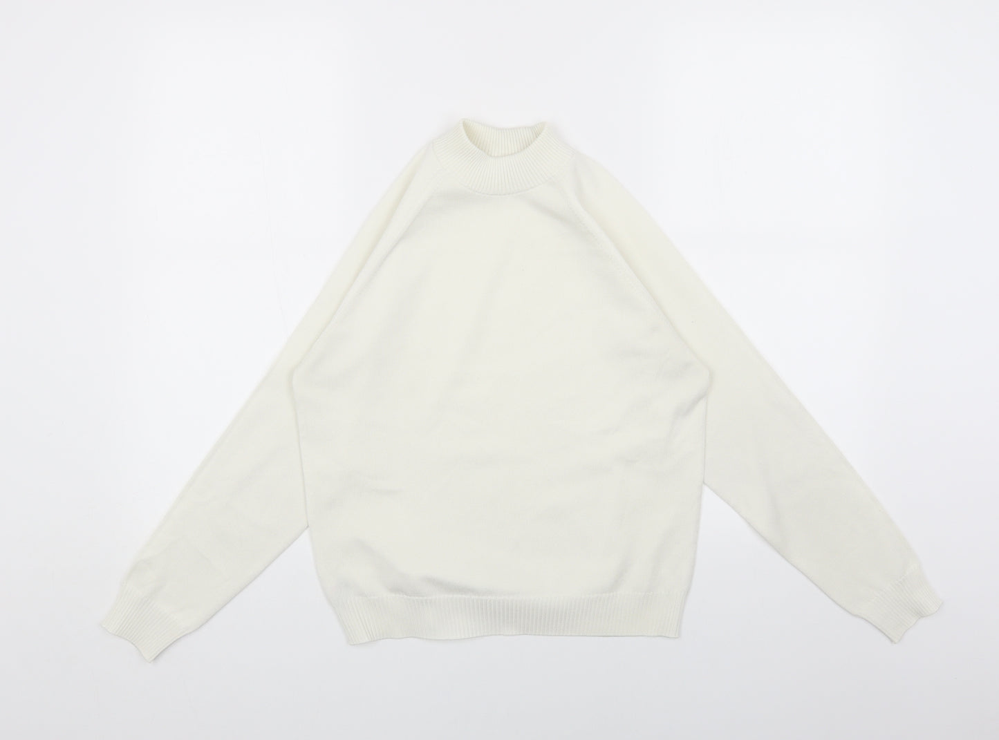 Preworn Womens White High Neck Cotton Pullover Jumper Size 12
