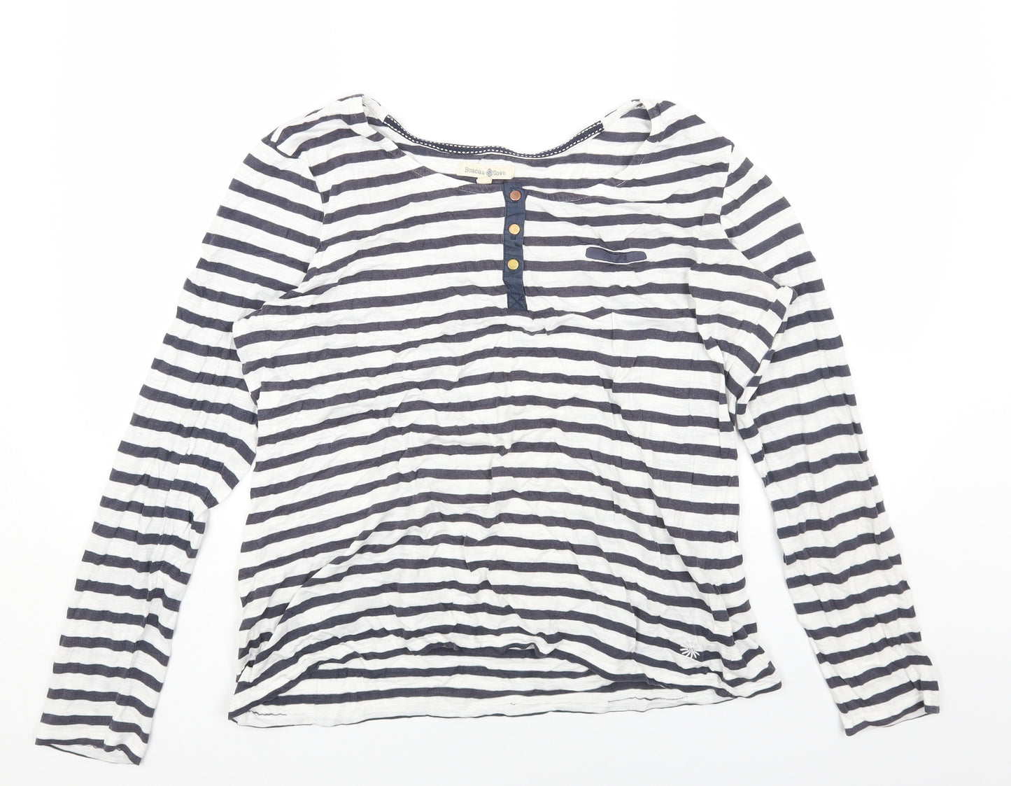Beacon Cove Womens White Striped Cotton Basic T-Shirt Size XL Round Neck