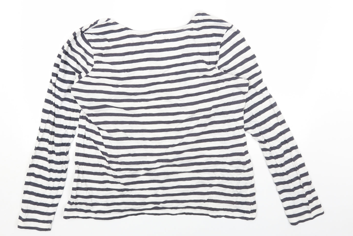 Beacon Cove Womens White Striped Cotton Basic T-Shirt Size XL Round Neck