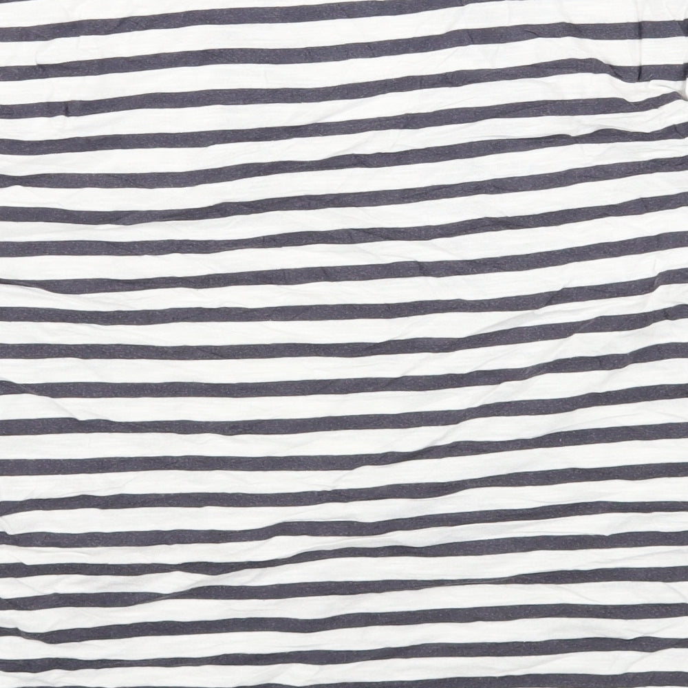 Beacon Cove Womens White Striped Cotton Basic T-Shirt Size XL Round Neck