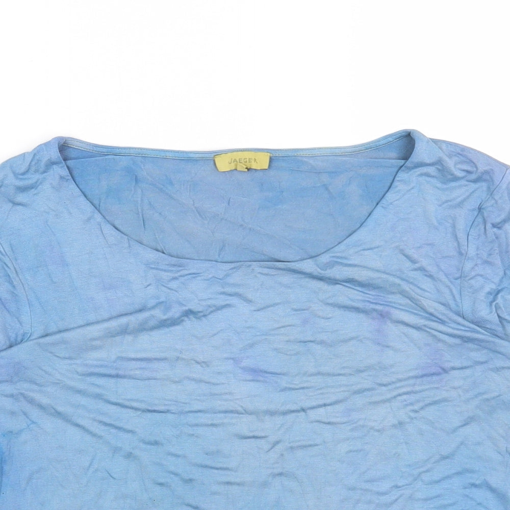 Jaeger Womens Blue Cotton Basic T-Shirt Size M Round Neck
