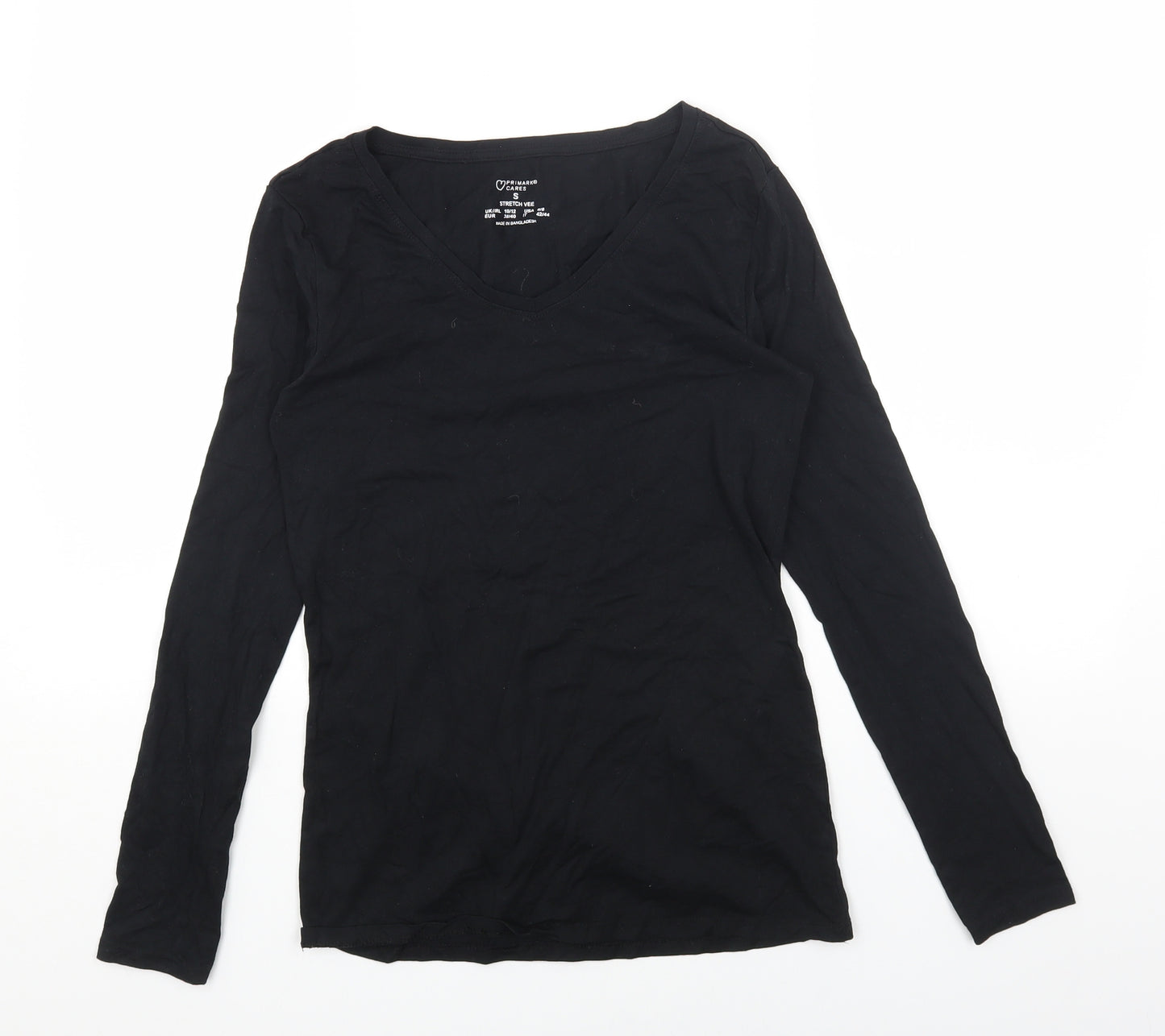 Primark Womens Black Cotton Basic T-Shirt Size S V-Neck