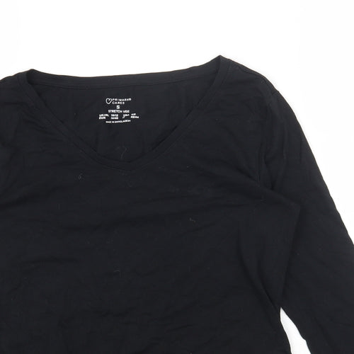 Primark Womens Black Cotton Basic T-Shirt Size S V-Neck