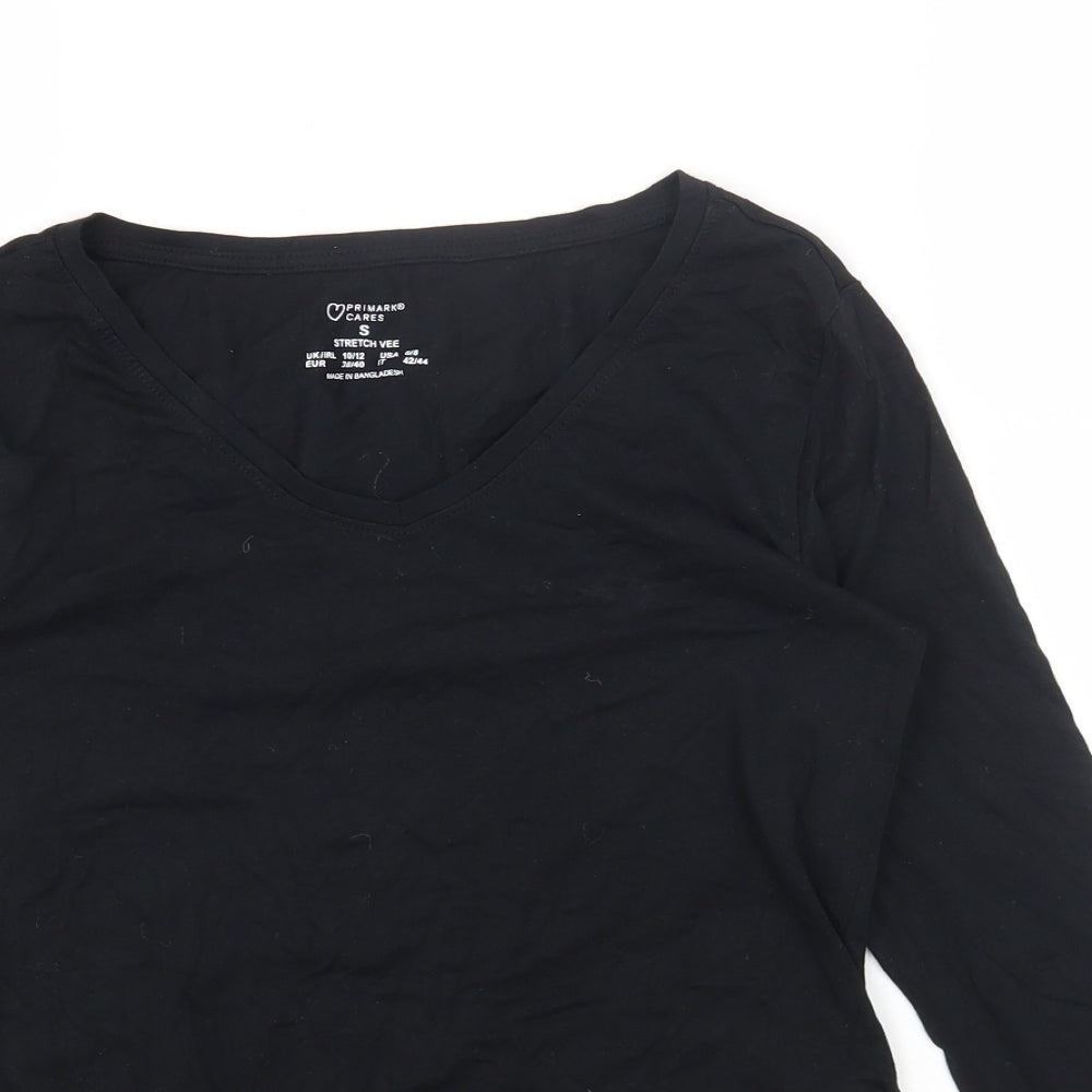 Primark Womens Black Cotton Basic T-Shirt Size S V-Neck