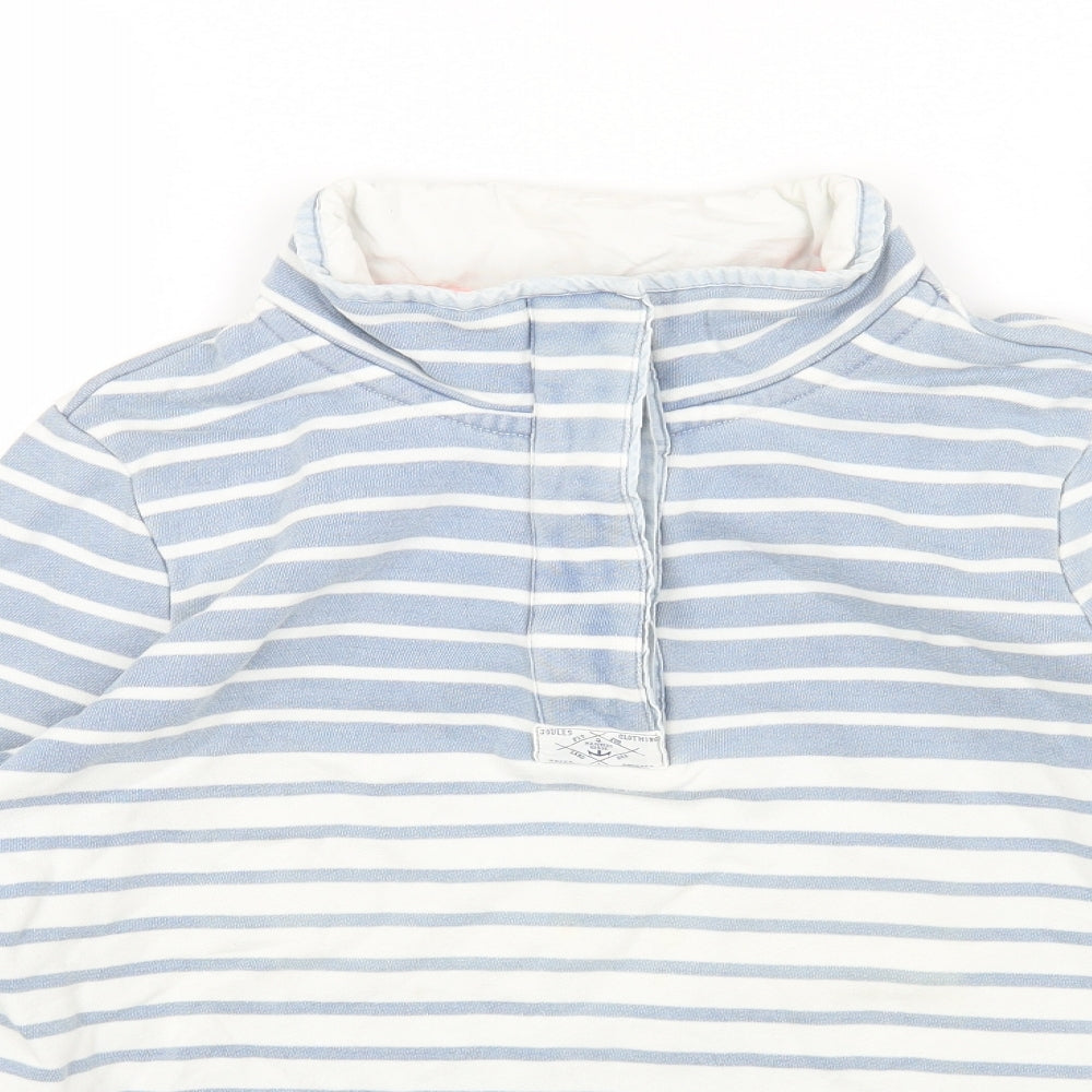 Joules Womens Blue Striped Cotton Pullover Sweatshirt Size 14 Button
