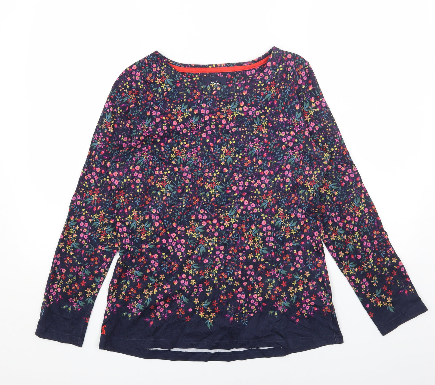 Joules Womens Blue Geometric Cotton Basic T-Shirt Size 12 Round Neck