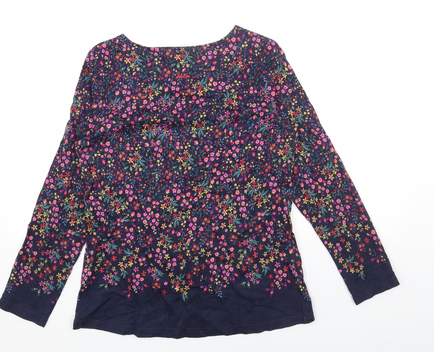 Joules Womens Blue Geometric Cotton Basic T-Shirt Size 12 Round Neck