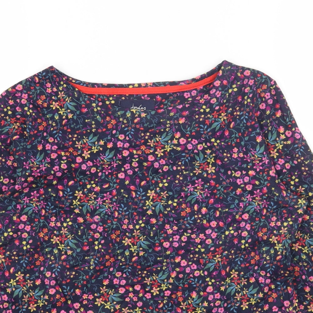 Joules Womens Blue Geometric Cotton Basic T-Shirt Size 12 Round Neck
