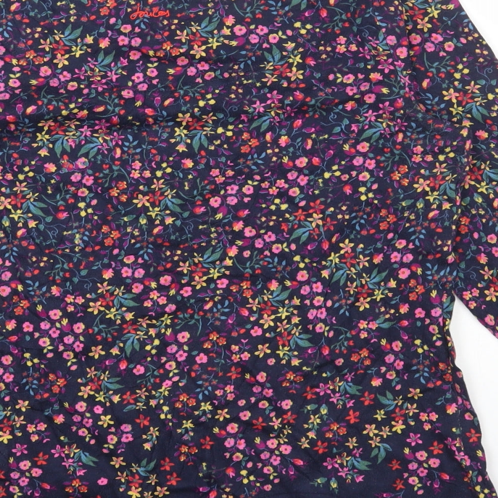 Joules Womens Blue Geometric Cotton Basic T-Shirt Size 12 Round Neck
