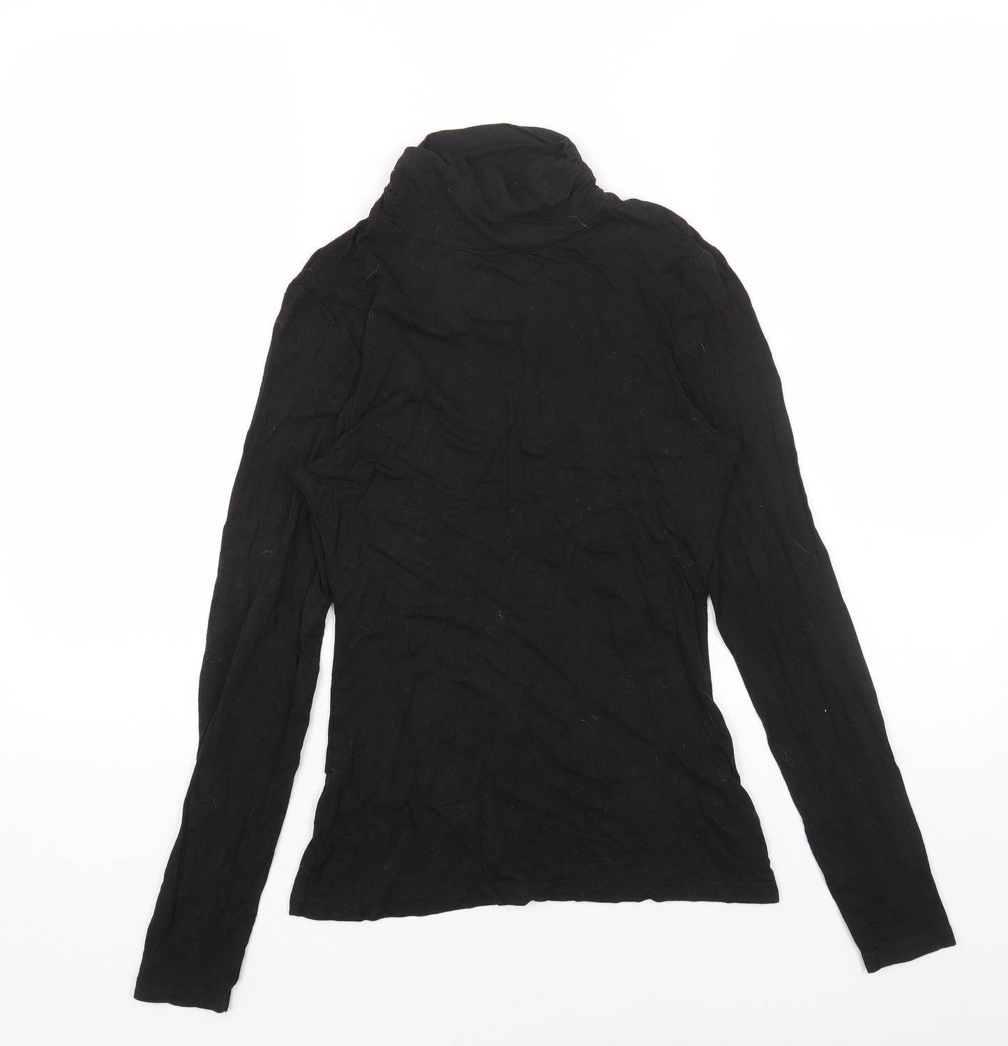New Look Womens Black Cotton Basic T-Shirt Size 10 Roll Neck
