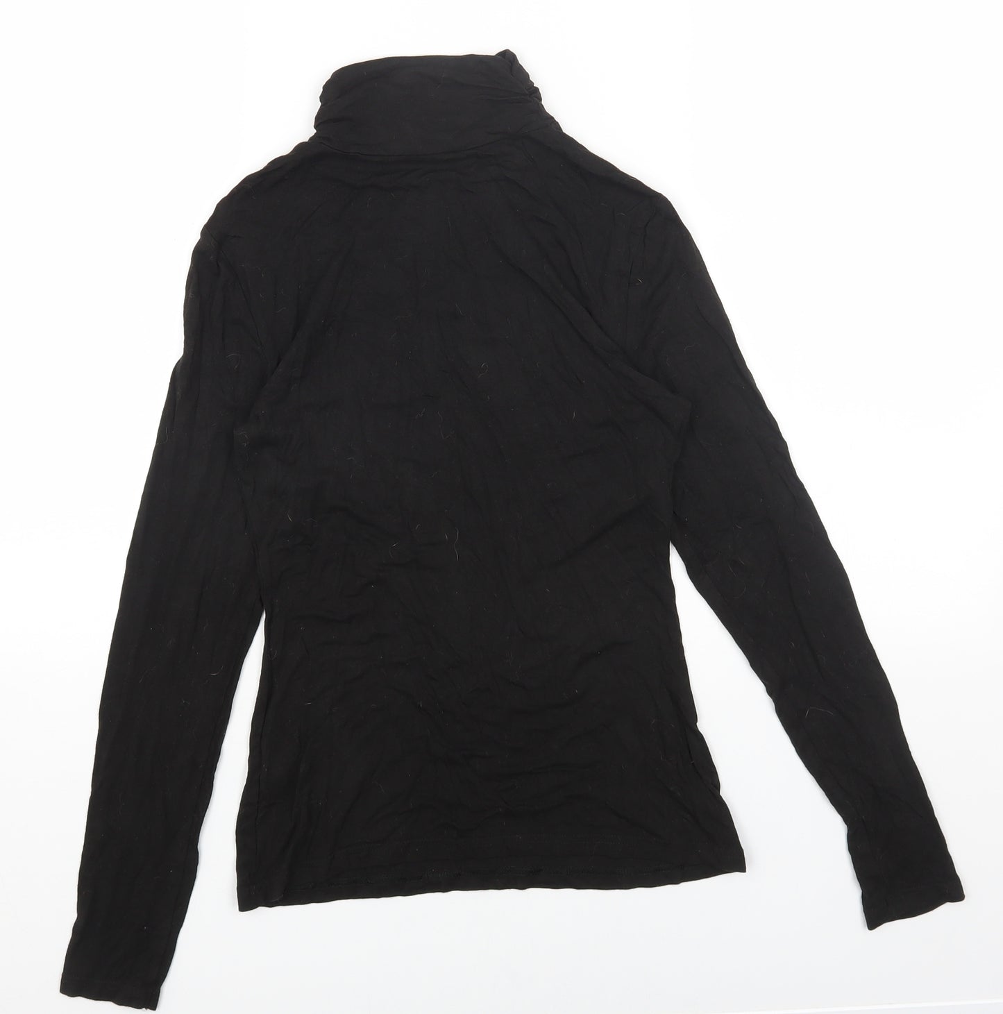 New Look Womens Black Cotton Basic T-Shirt Size 10 Roll Neck