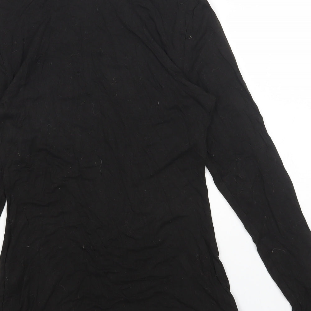 New Look Womens Black Cotton Basic T-Shirt Size 10 Roll Neck