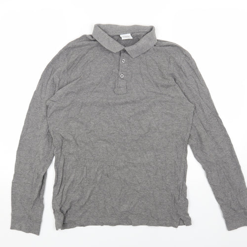 Zara Womens Grey Cotton Basic Polo Size L V-Neck