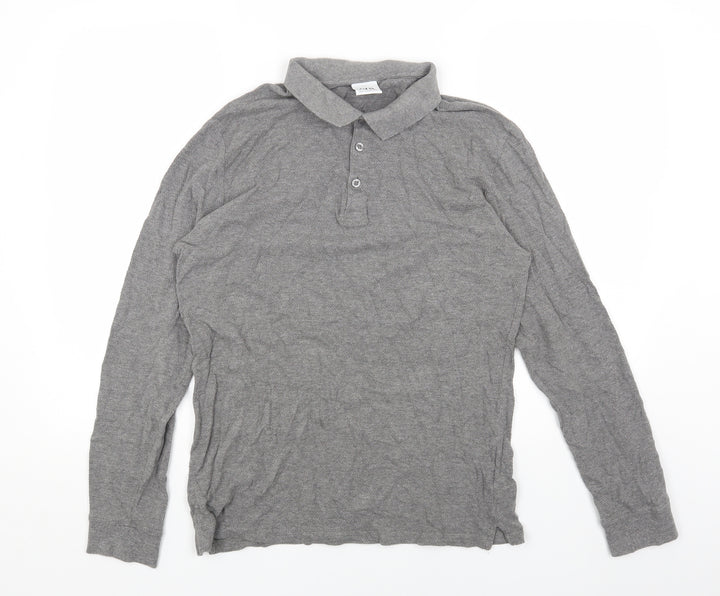 Zara Womens Grey Cotton Basic Polo Size L V-Neck