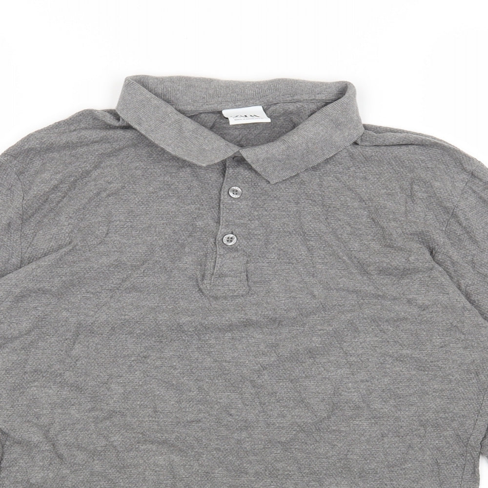 Zara Womens Grey Cotton Basic Polo Size L V-Neck