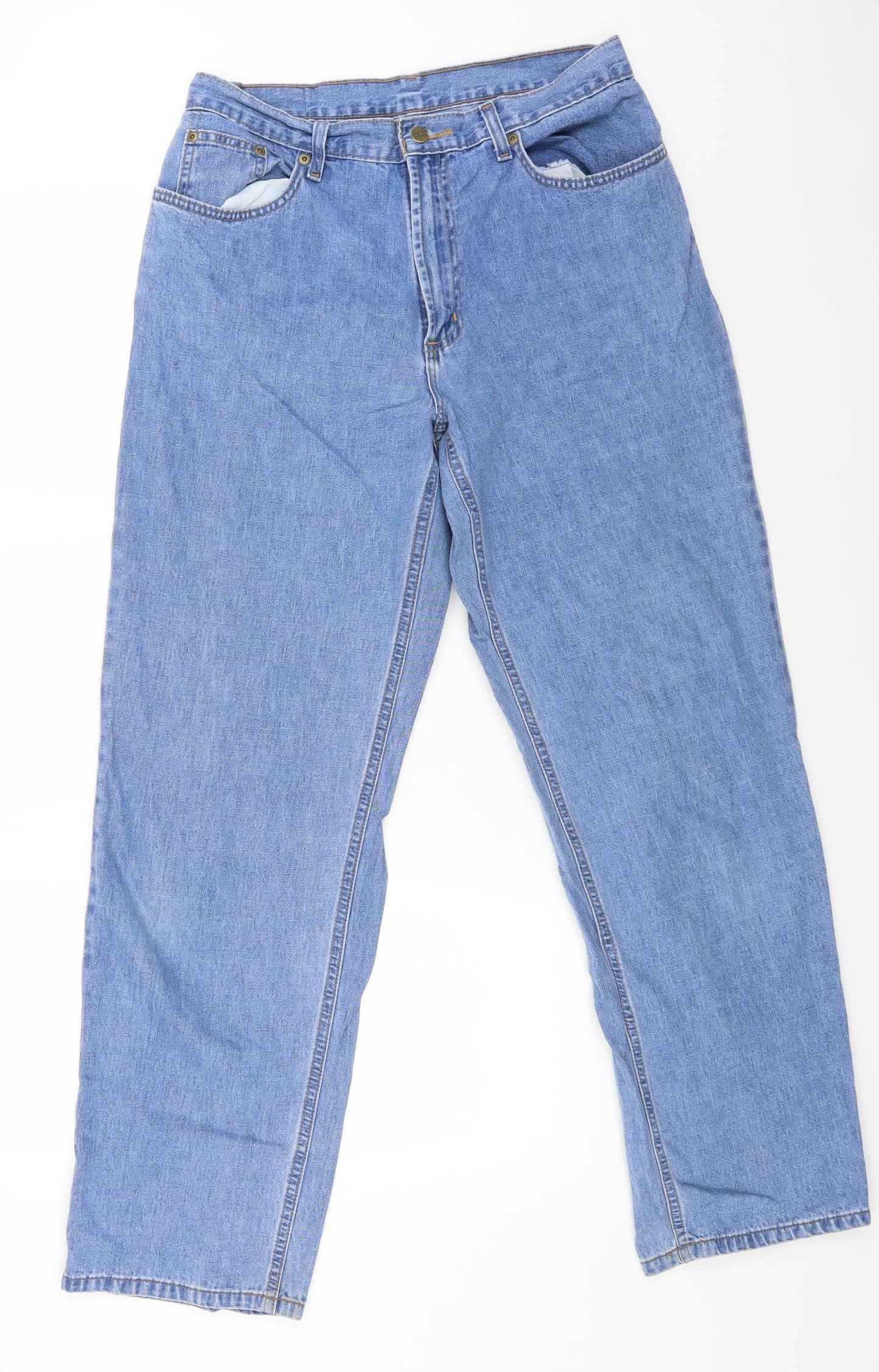 L.L. Bean Womens Blue Cotton Straight Jeans Size 12 L30 in Regular Button