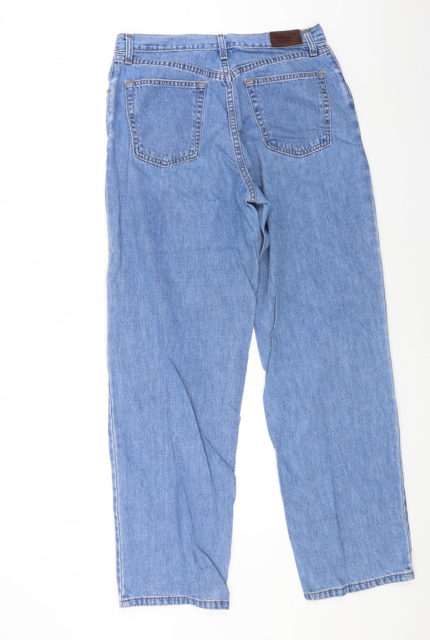 L.L. Bean Womens Blue Cotton Straight Jeans Size 12 L30 in Regular Button