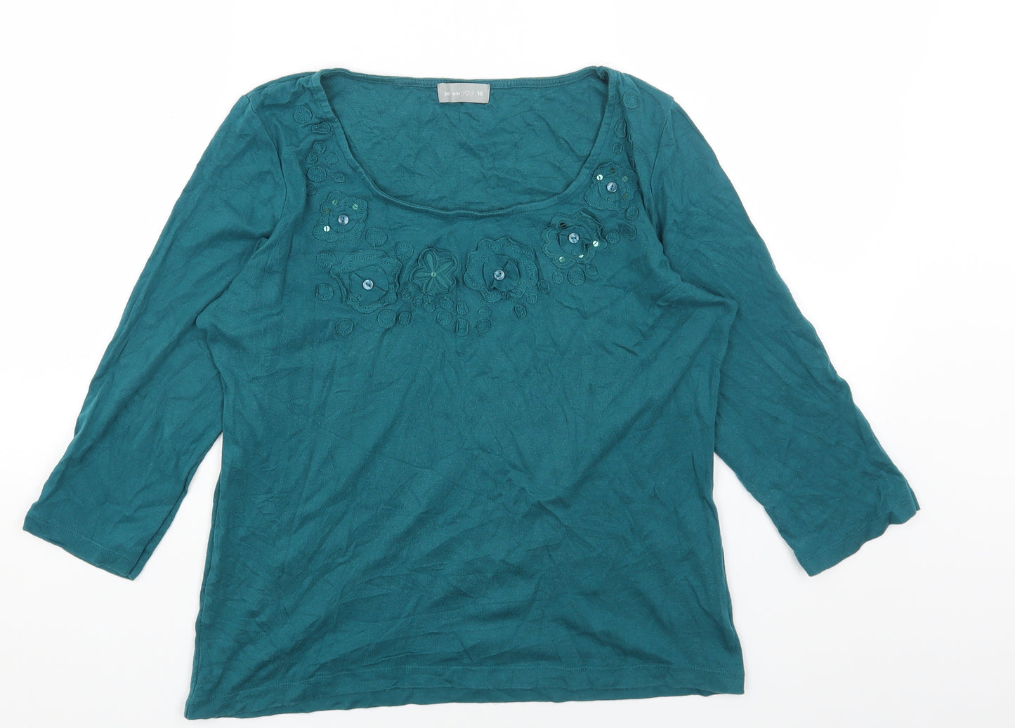 Per Una Womens Blue Cotton Basic T-Shirt Size 16 Scoop Neck