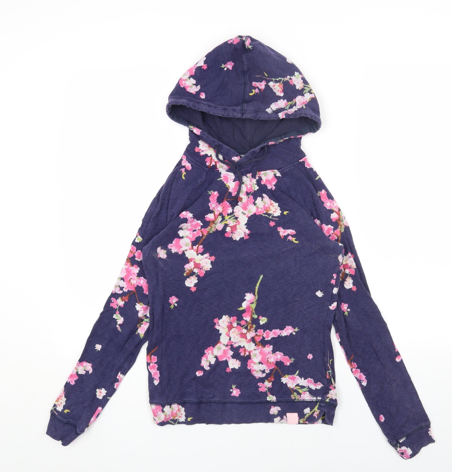 Joules Womens Blue Floral Cotton Pullover Hoodie Size 12 Pullover