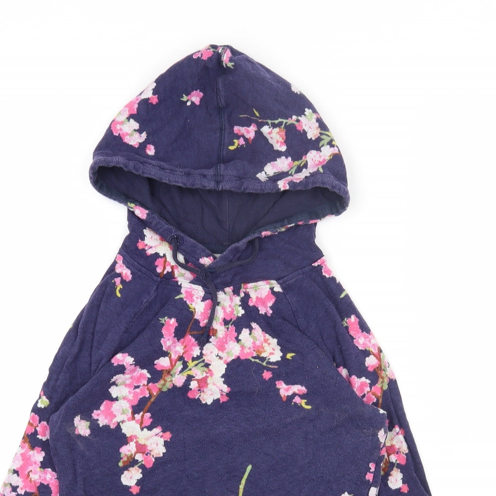 Joules Womens Blue Floral Cotton Pullover Hoodie Size 12 Pullover