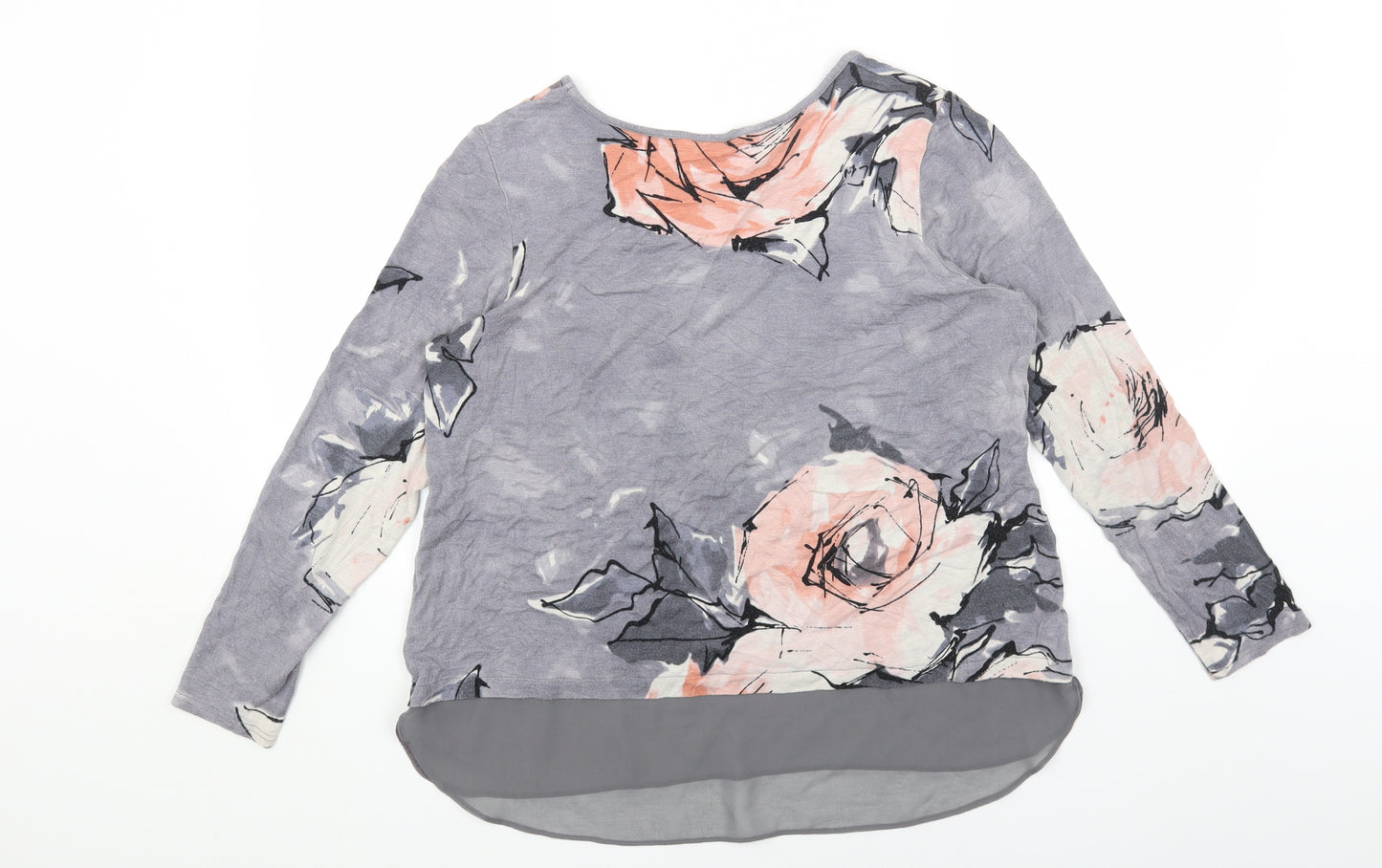 Roman Womens Grey Floral Viscose Basic Blouse Size 16 Boat Neck
