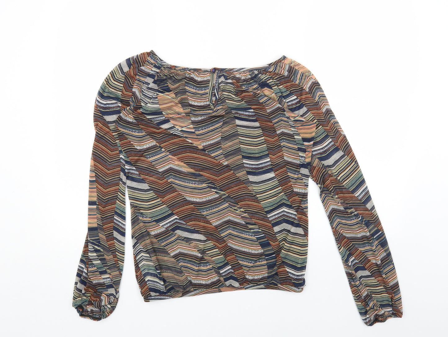 Warehouse Womens Brown Geometric Polyester Basic Blouse Size 8 Boat Neck