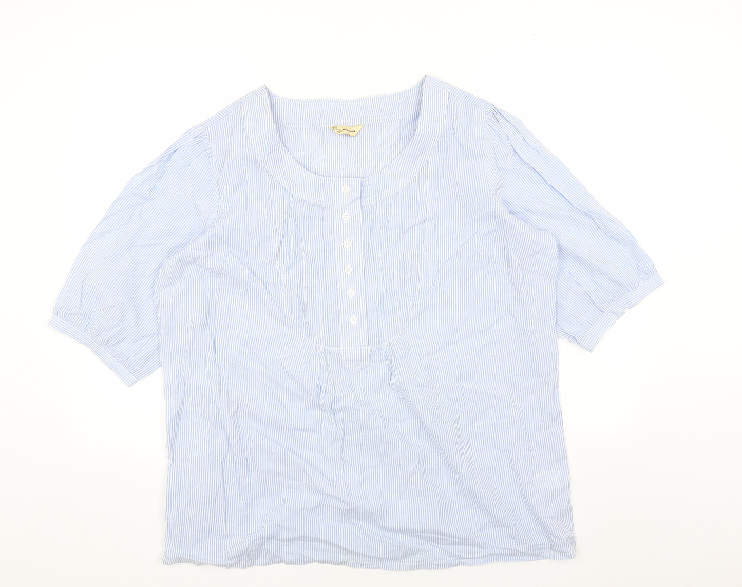 Being Casual Womens Blue Striped Cotton Basic Blouse Size 18 Round Neck