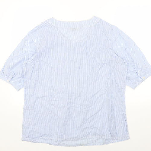 Being Casual Womens Blue Striped Cotton Basic Blouse Size 18 Round Neck