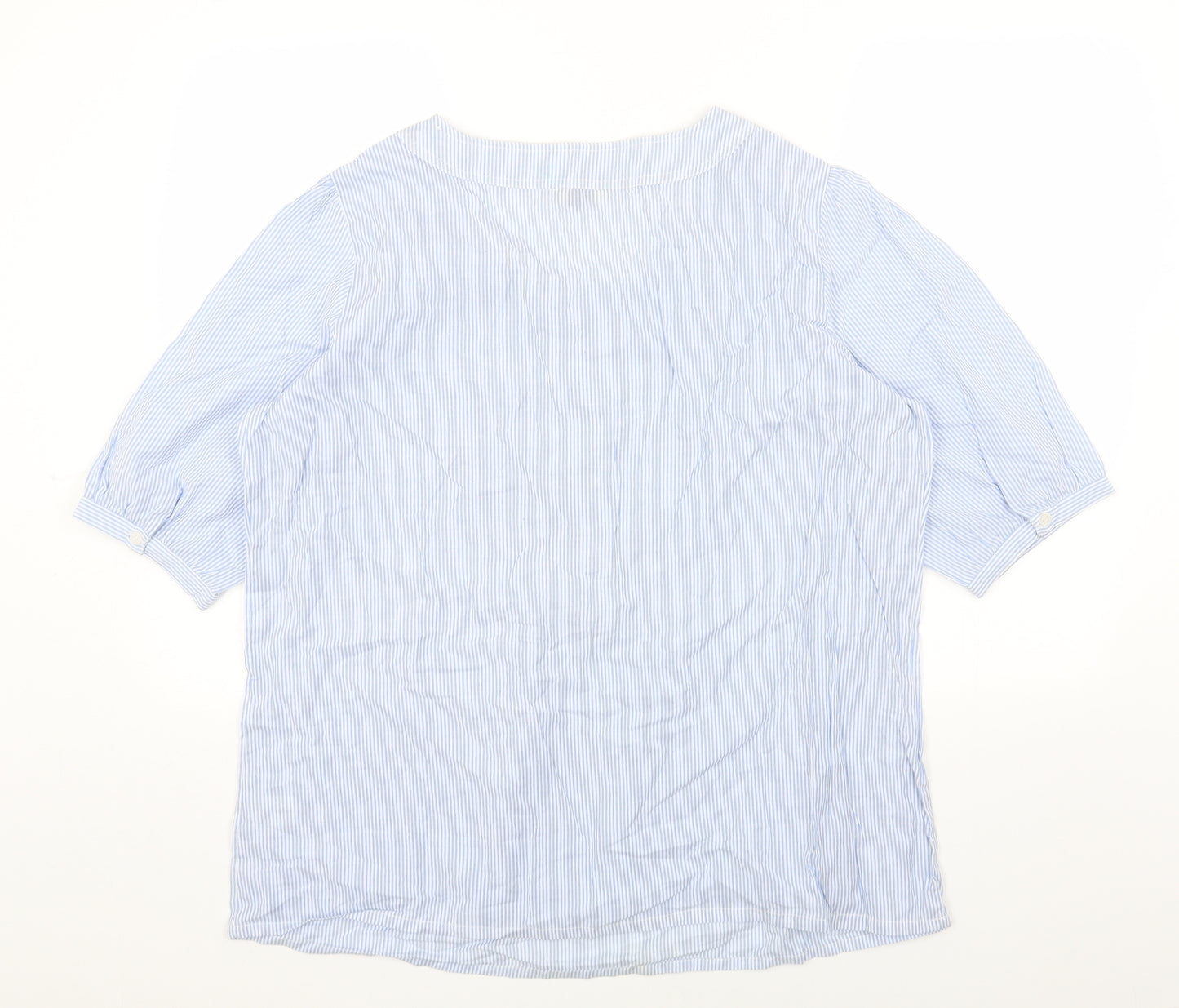 Being Casual Womens Blue Striped Cotton Basic Blouse Size 18 Round Neck