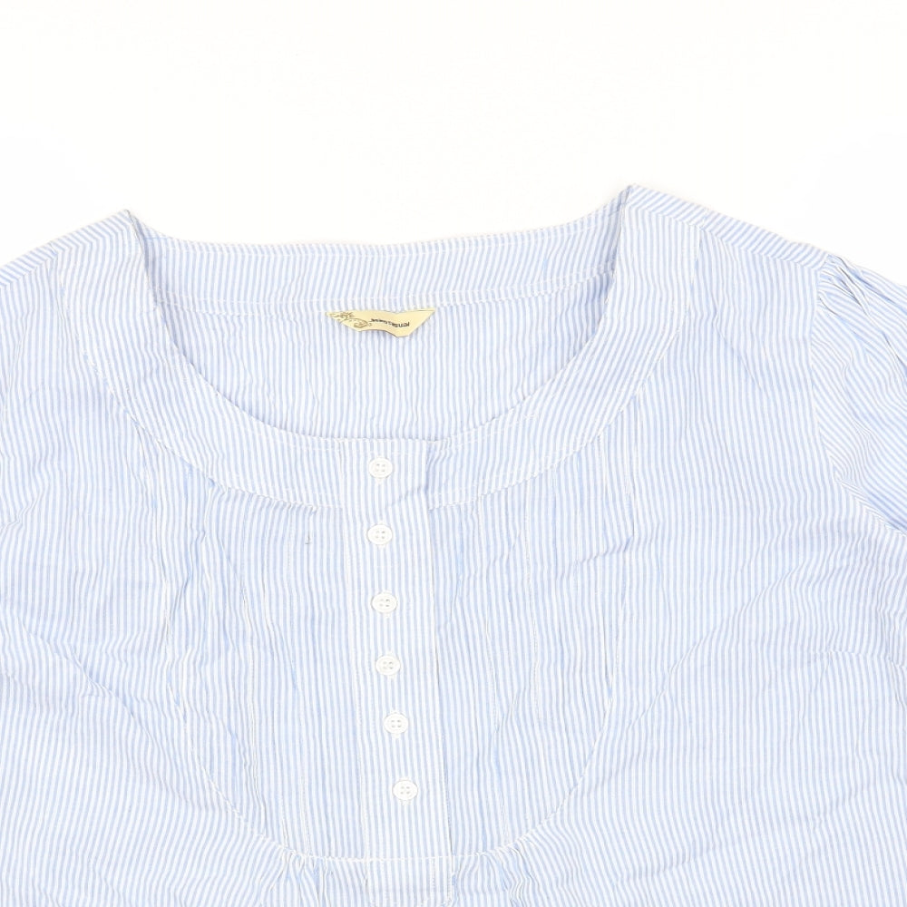 Being Casual Womens Blue Striped Cotton Basic Blouse Size 18 Round Neck