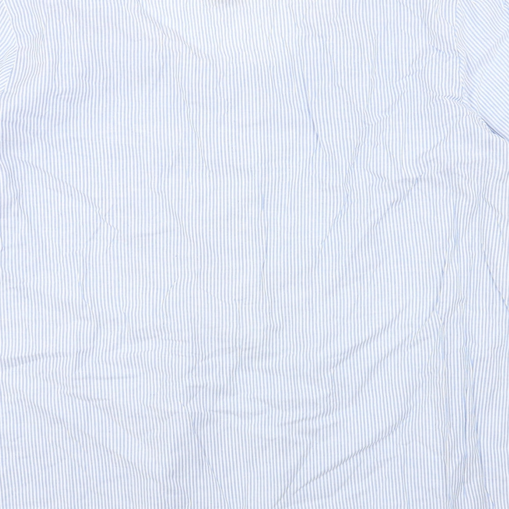 Being Casual Womens Blue Striped Cotton Basic Blouse Size 18 Round Neck