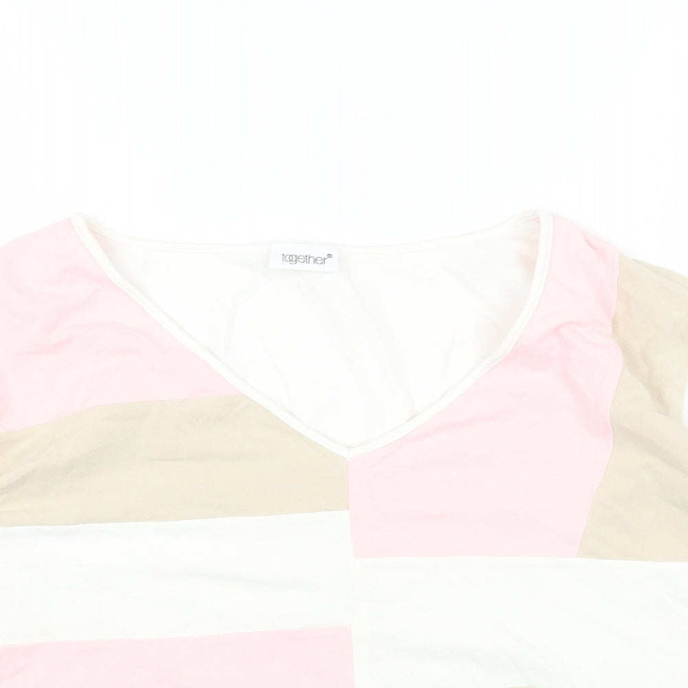Preworn Womens White Geometric Cotton Basic T-Shirt Size 20 V-Neck