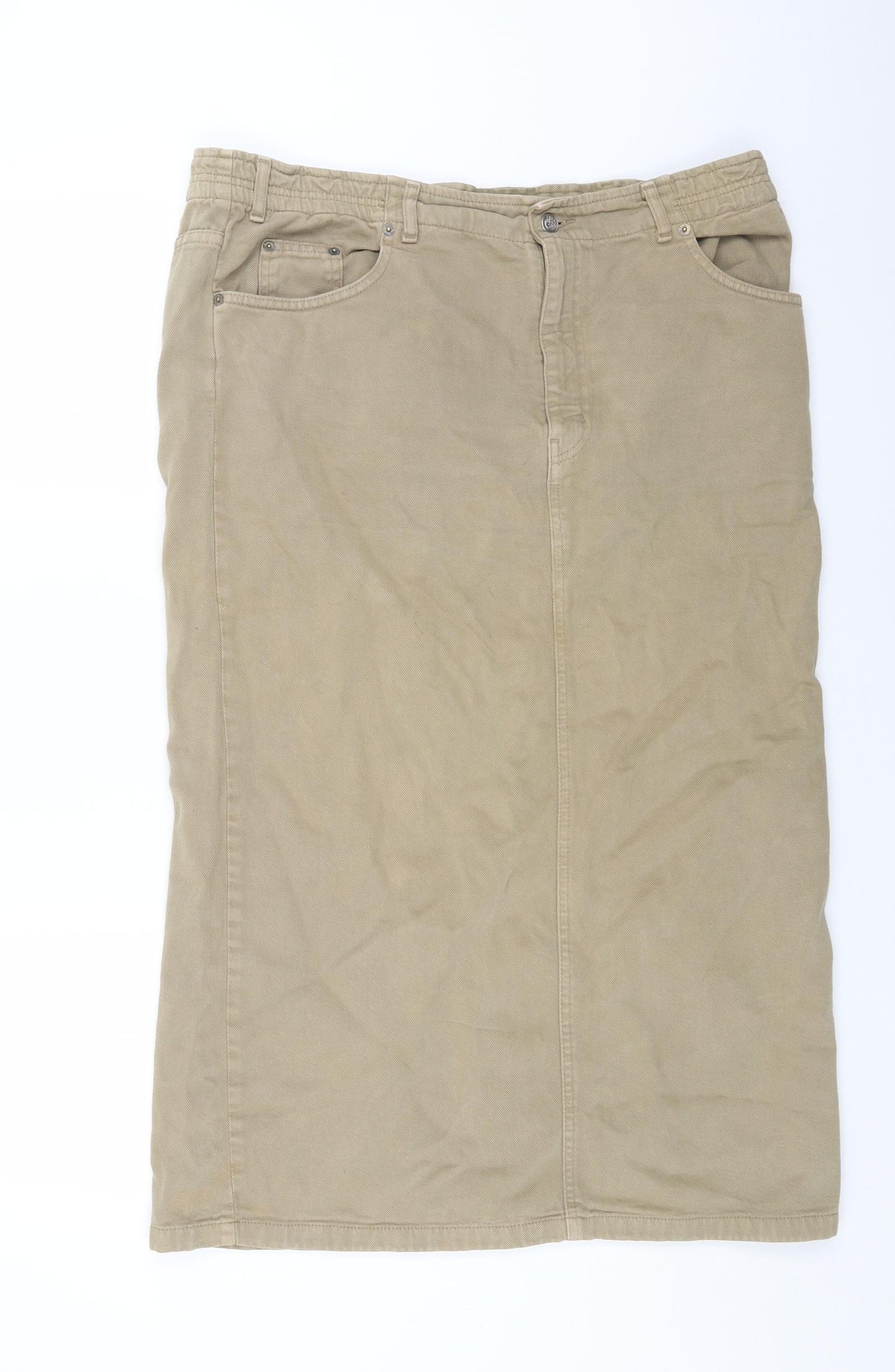 BHS Womens Beige Cotton Straight & Pencil Skirt Size 16 Button
