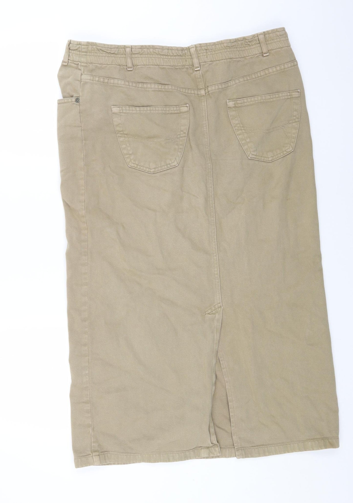 BHS Womens Beige Cotton Straight & Pencil Skirt Size 16 Button