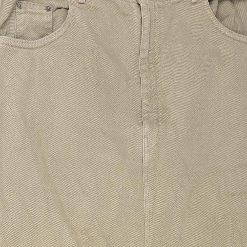 BHS Womens Beige Cotton Straight & Pencil Skirt Size 16 Button