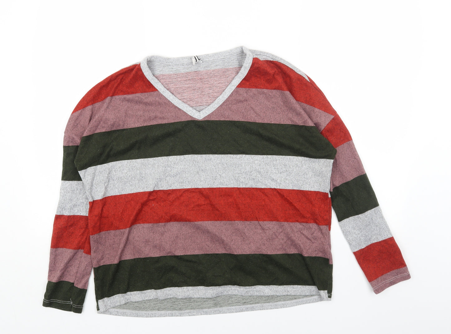 JDY Womens Multicoloured V-Neck Striped Polyester Pullover Jumper Size S