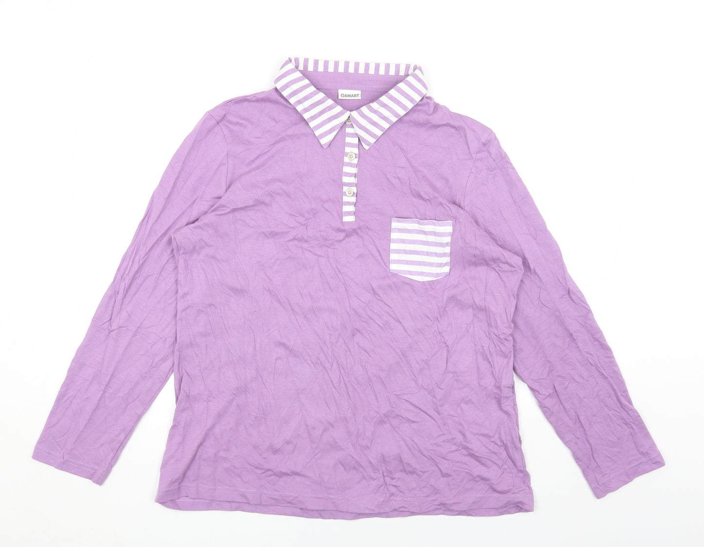 Damart Womens Purple Cotton Basic T-Shirt Size L Collared